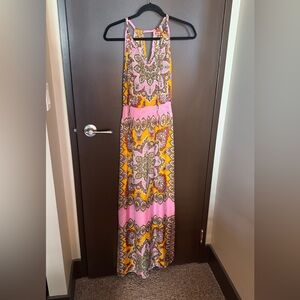 Ali & kris dress boho paisley orange pink luxe maxi Colorful Bohemian Maxi Dress